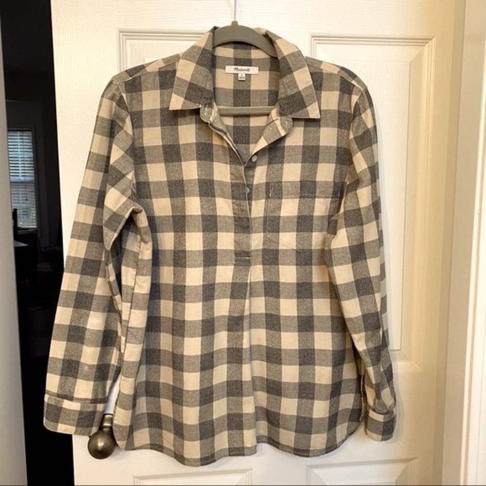 Madewell grey plaid Women’s long sleeve shirt Size M NWOT